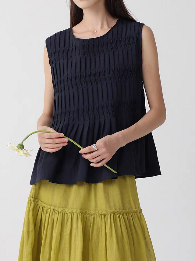 Pleated cotton poly rayon flare peplum vest 5
