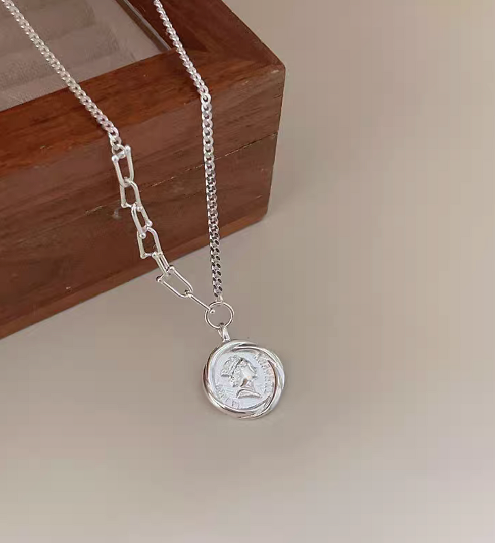 Thumbnail: Engraved coin face 925 silver curb chain necklace