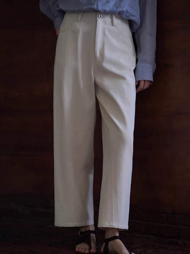 Ivory diagonal seam back adjustable strap denim cotton pants 7