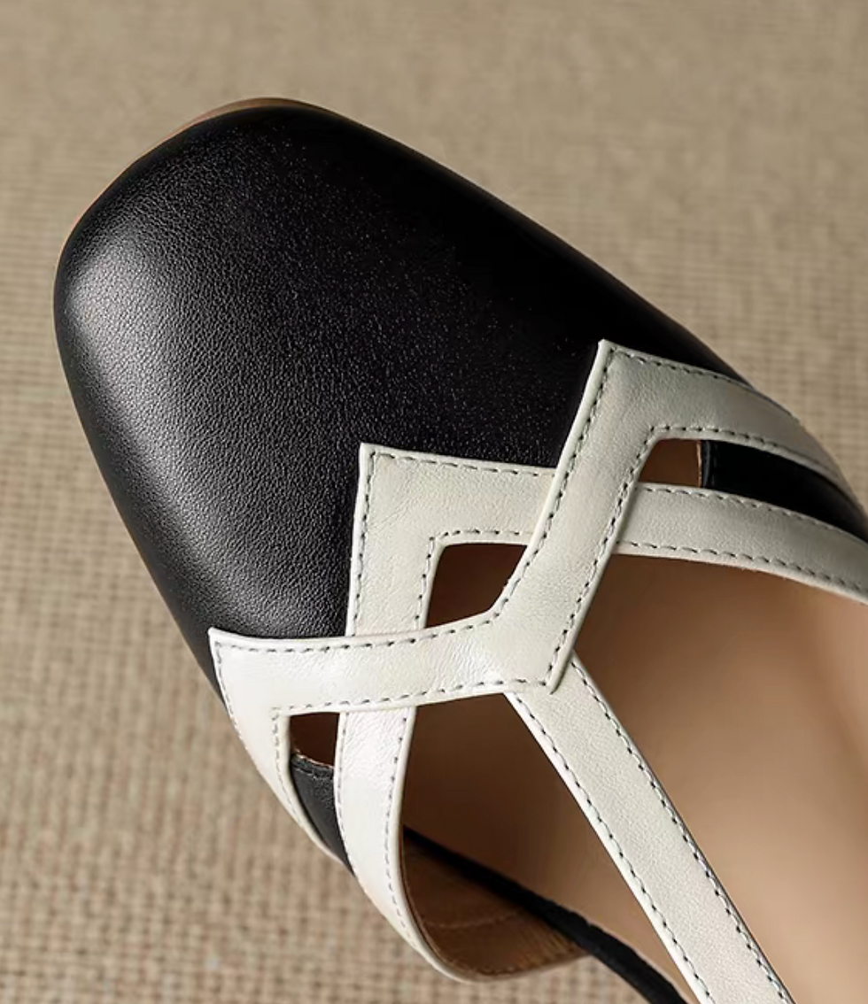 Thumbnail: Bi color contour lambskin T strap round toe Mary Janes