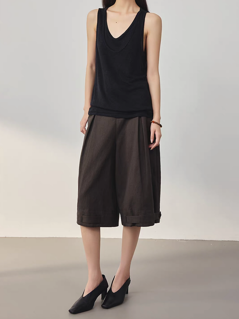 Lyocell poly linen U neck connected two pieces like vest 6