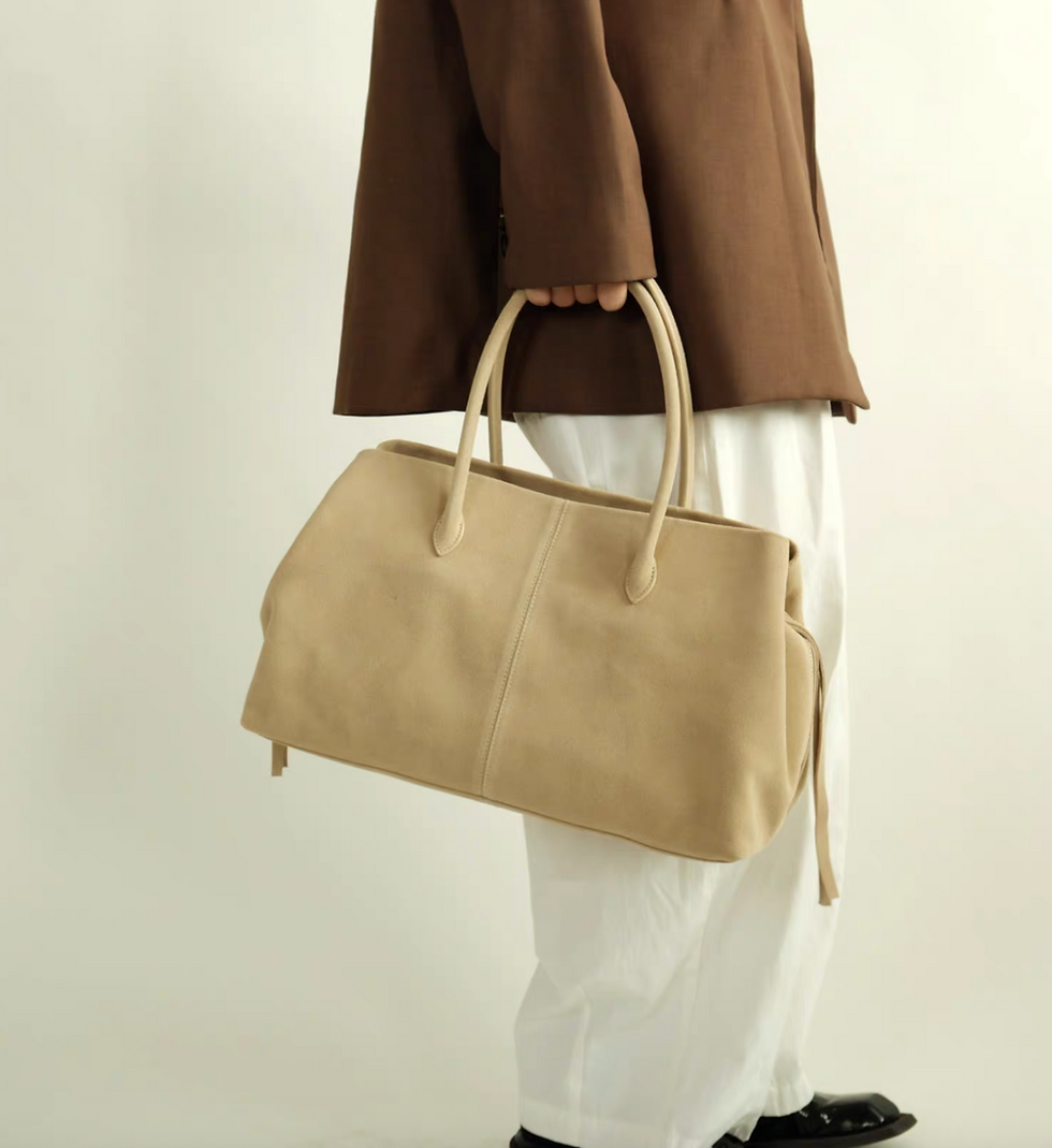 Thumbnail: Soft calf leather zipper multi partitions handle totebag