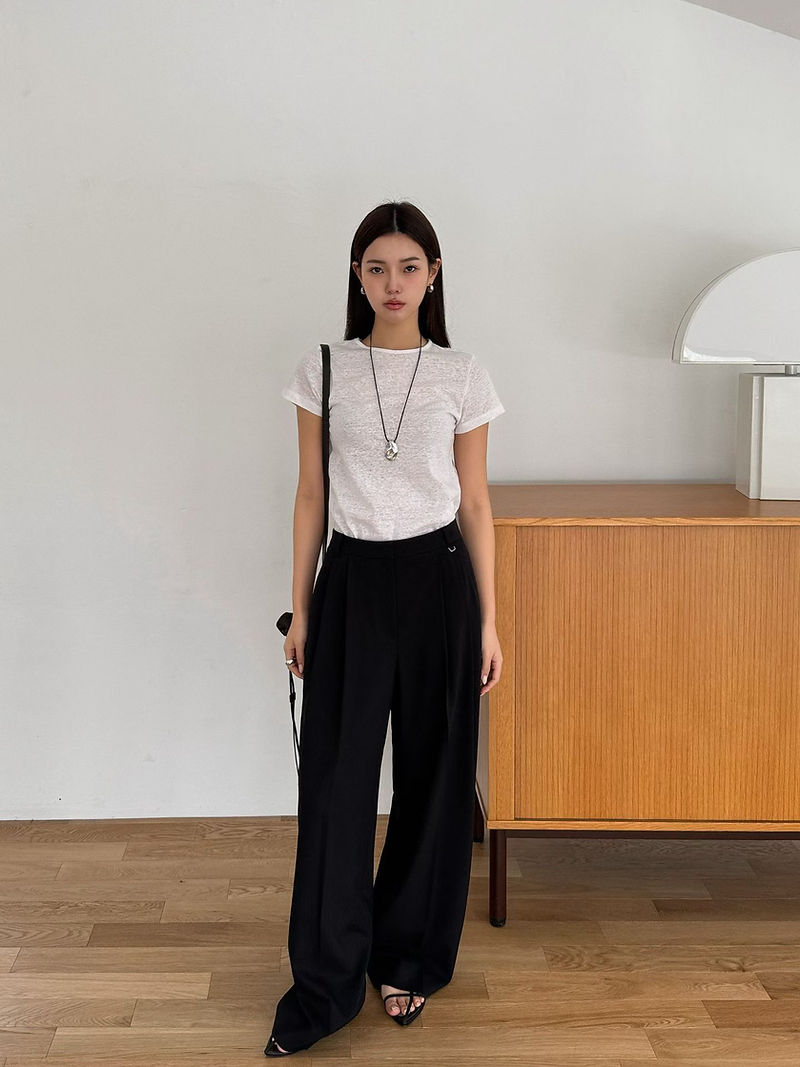 High waisted belted pleated straight pants  3