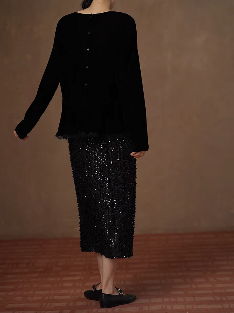 High waised black galaxy sequins poly skirt 3