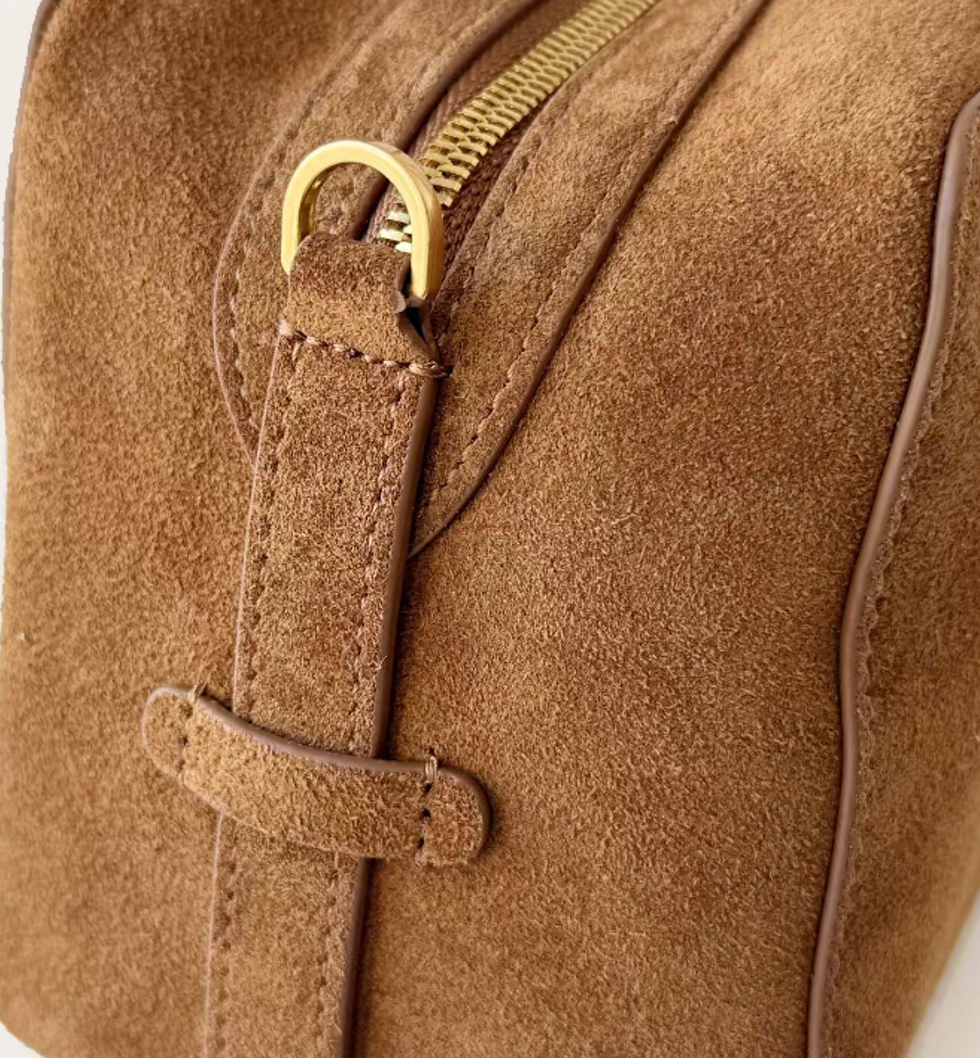 Thumbnail: Suede calf leather baguette handle shoulder bag