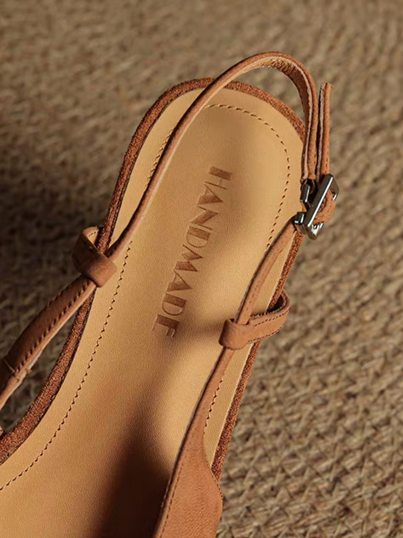 Brushed off lambskin suede weaves sling back low heel sandals 11