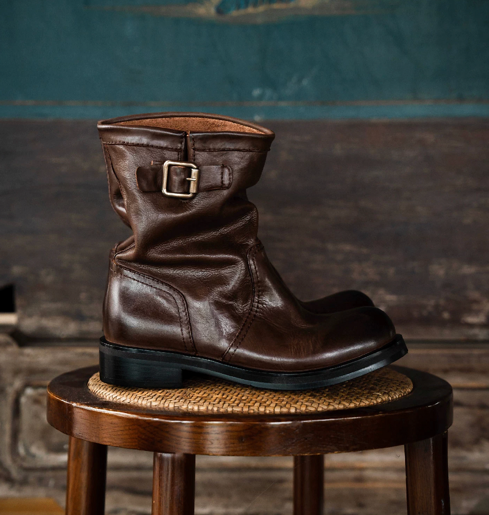 Thumbnail: Made in Italy Italian brushed off ruffled calf leather mid west boots