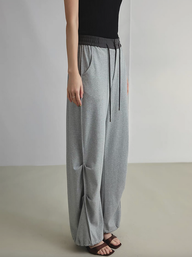 Heather grey side pleat cotton rayon elasticated pants 1