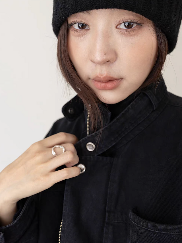 Denim cotton zipper black pilot jacket 4