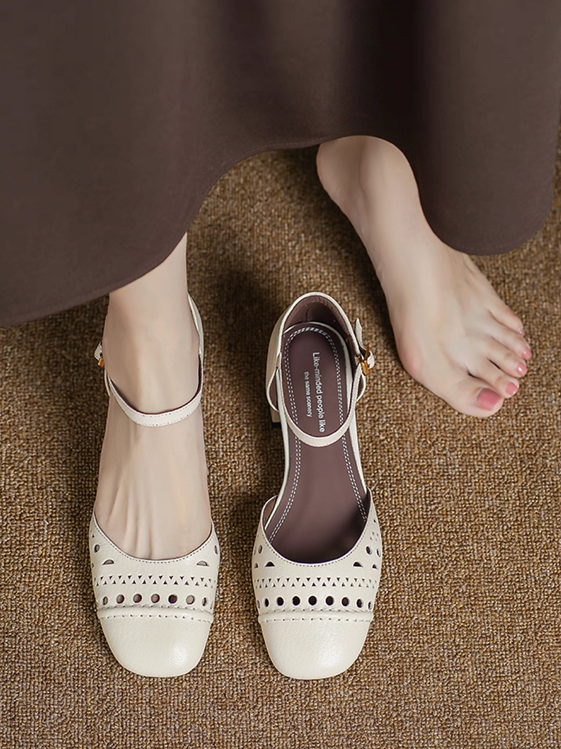 Crochet ankle strap lambskin patterned Mary Janes 3