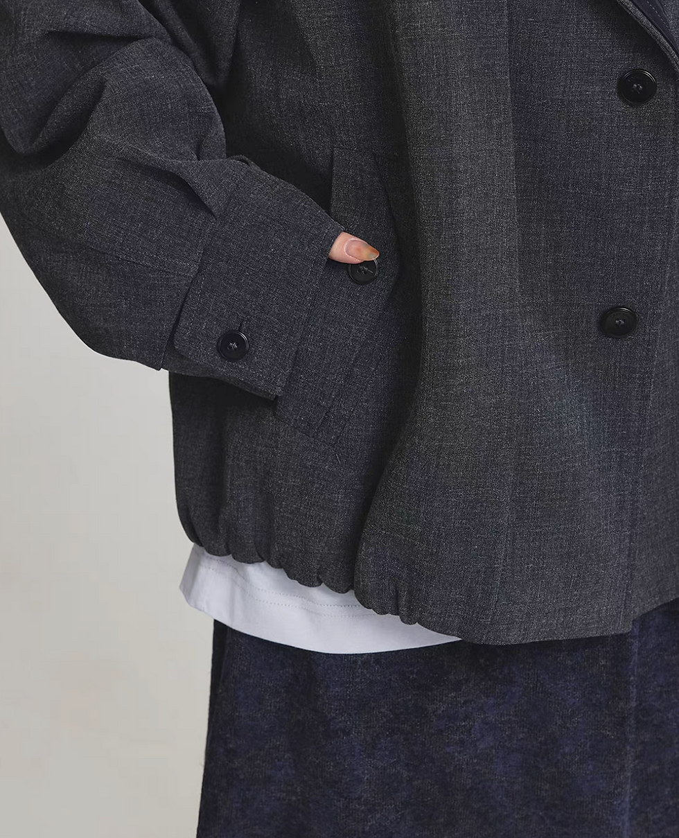 Thumbnail: Docking poly rayon 5% wool heather grey elastic trim jacket