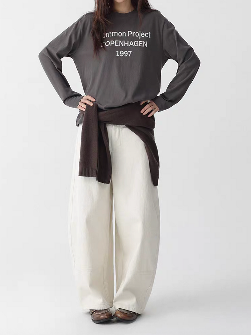 Contour back elasticated cotton denim straight pants 9