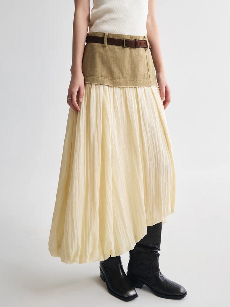 Docking khaki denim beige lyocell rayon asymmetric puff skirt 1