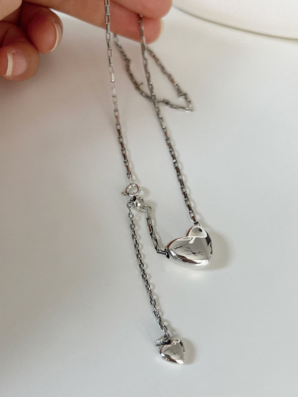 Twin hearts 925 silver drape necklace  6