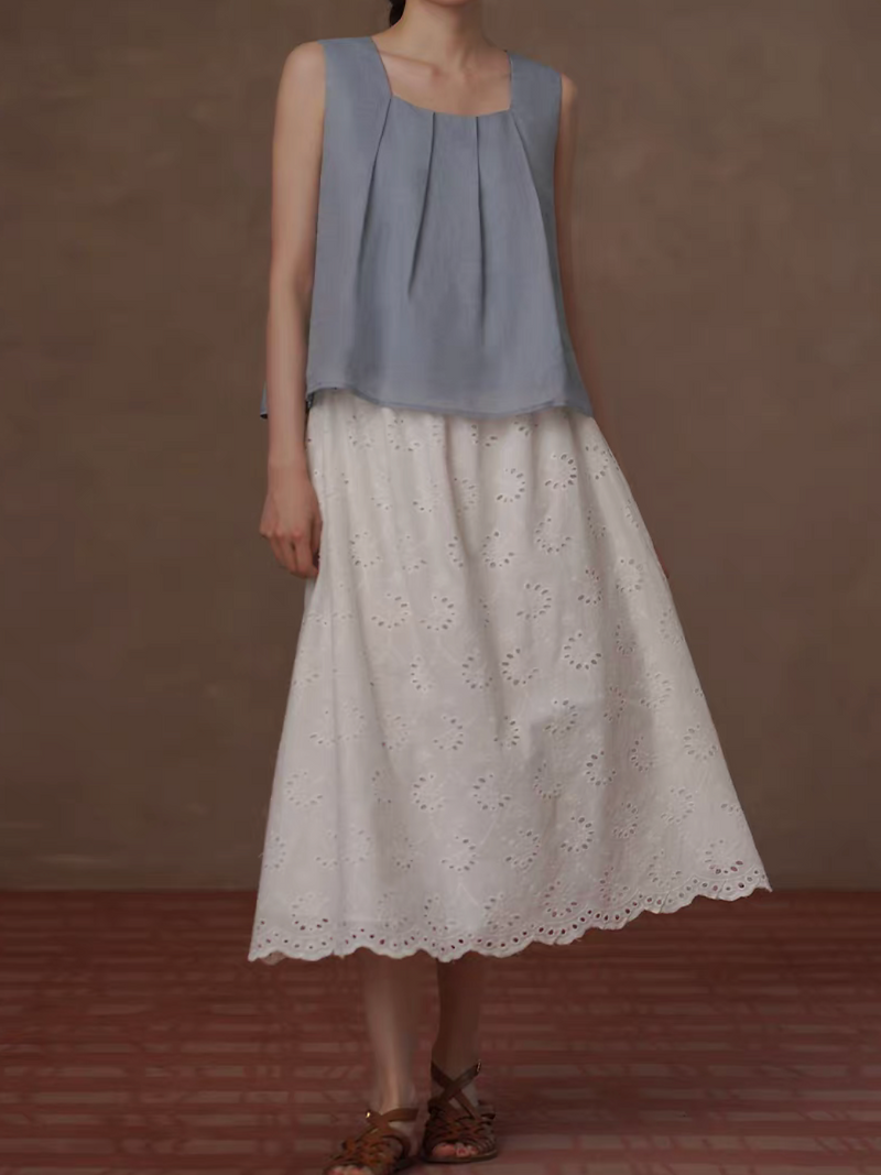 Blue tencel lyocell poly two way pleated vest 3