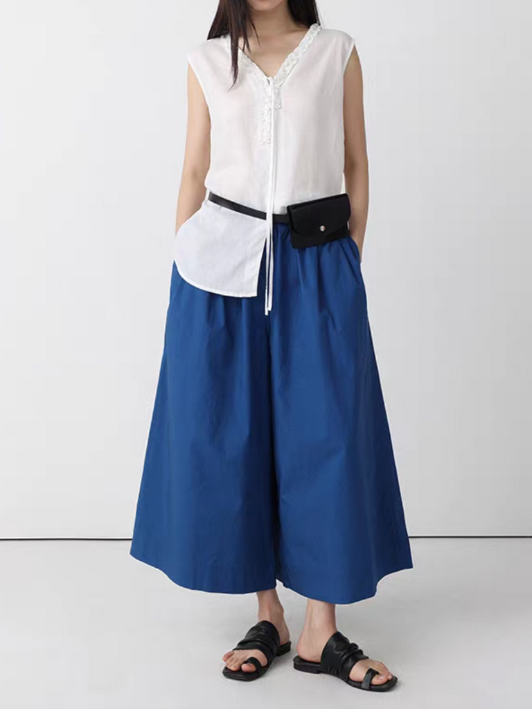 V neck ruffles drawstring side slit pure lyocell vest 8