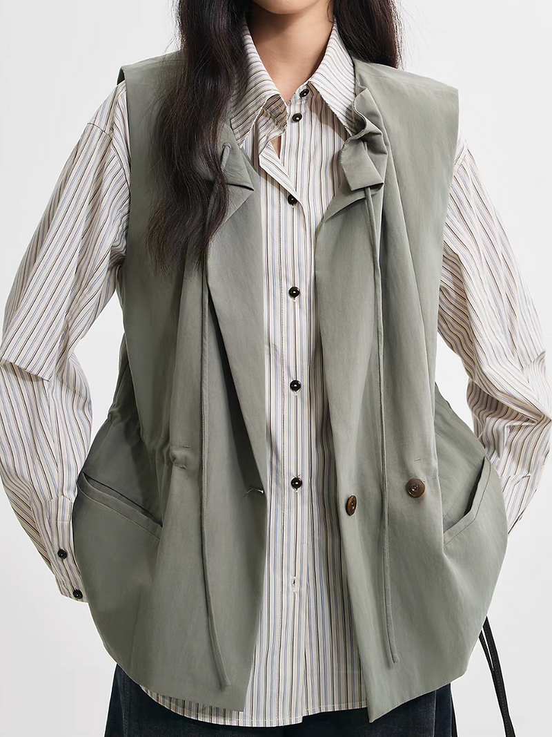 Cotton rayon ruffle drawstring vest 1