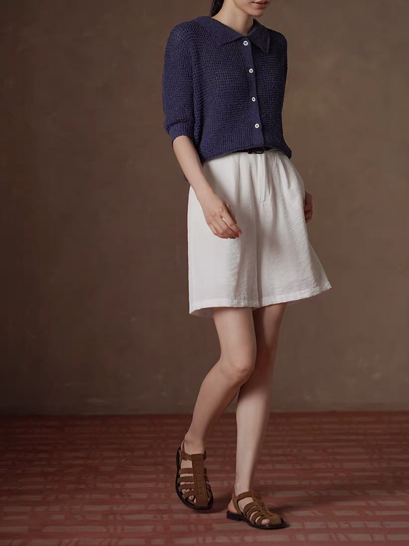 Navy polo waffled midsleeved knitwear 5