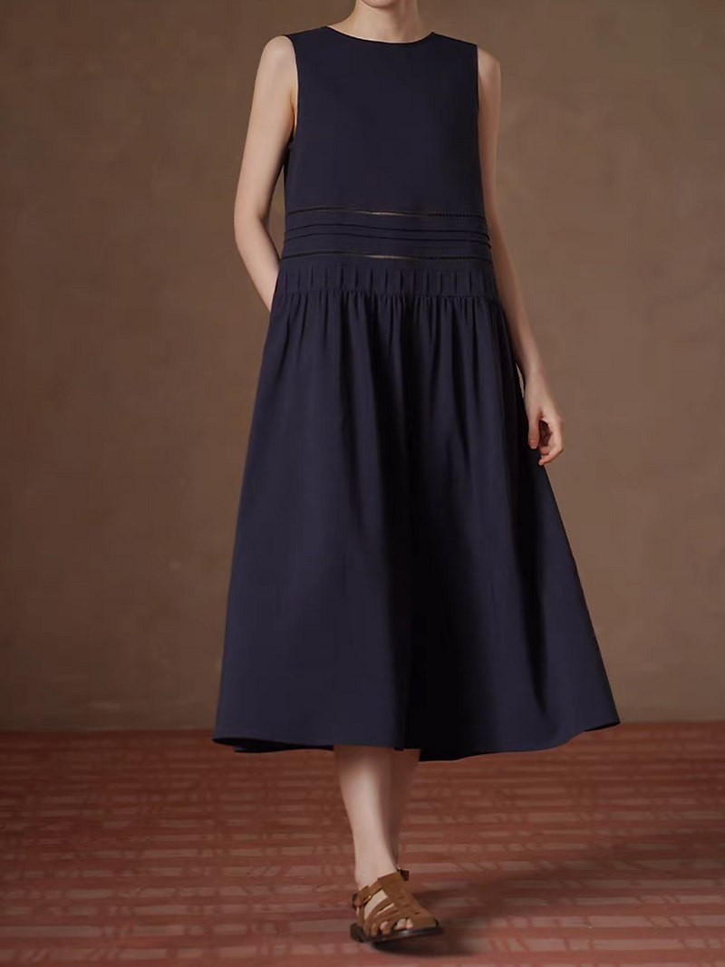 Navy lyocell rayon sheer stripes sleeveless maxi dress 10