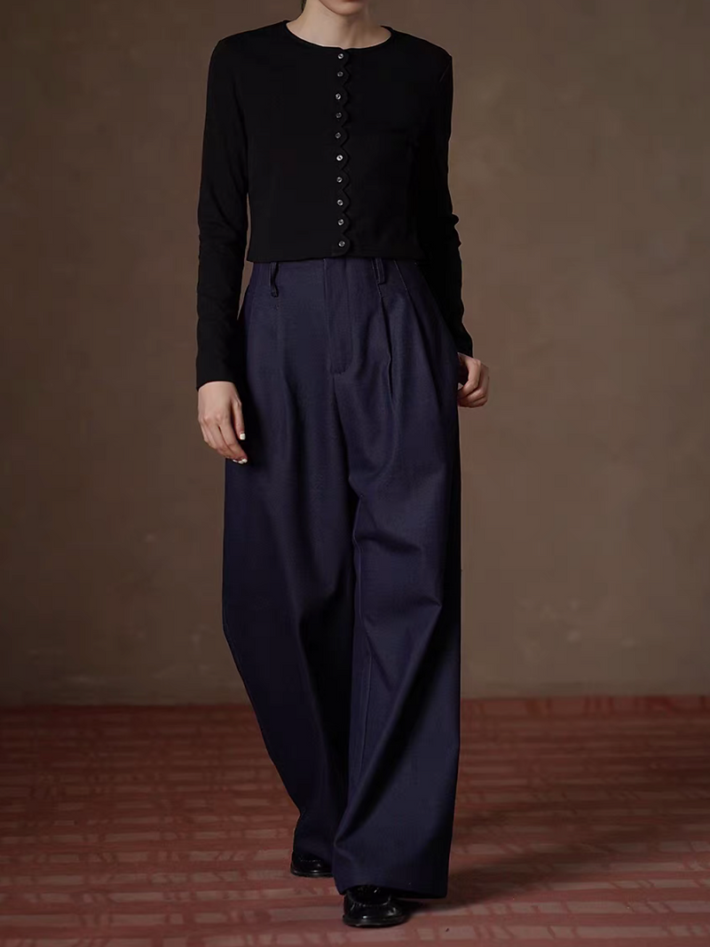 High waisted back elasticated tencel denim pleated straight pants 10