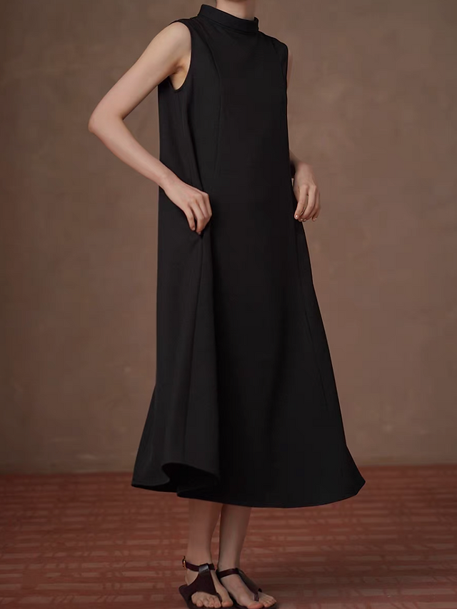 Standing stereo collar side pocket sleeveless cotton rayon maxi dress 5