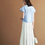 Thumbnail: Embossed flutter sleeves blue cotton drawstring blouse