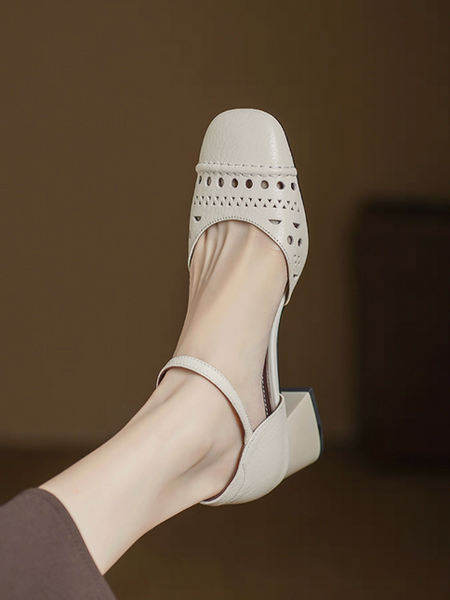 Crochet ankle strap lambskin patterned Mary Janes
