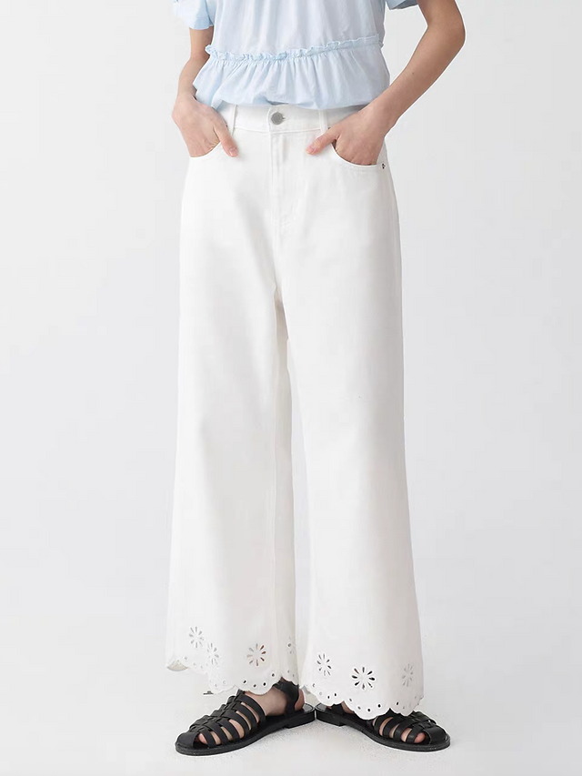 Crochet trim cotton lyocell high waisted denim pants 13