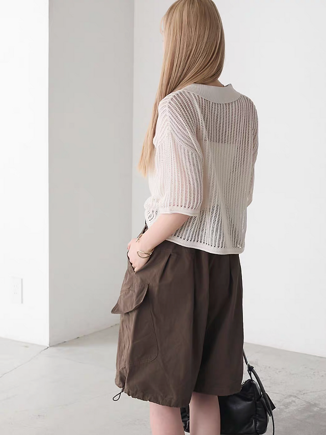 FORSKY knitted cotton acrylic polo lacing cropped top 8