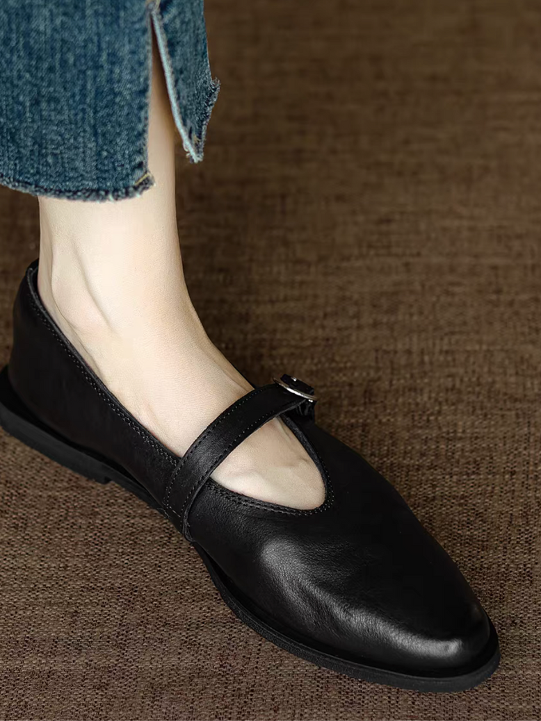 Curved cut brushed off calf leather Mary Janes 8