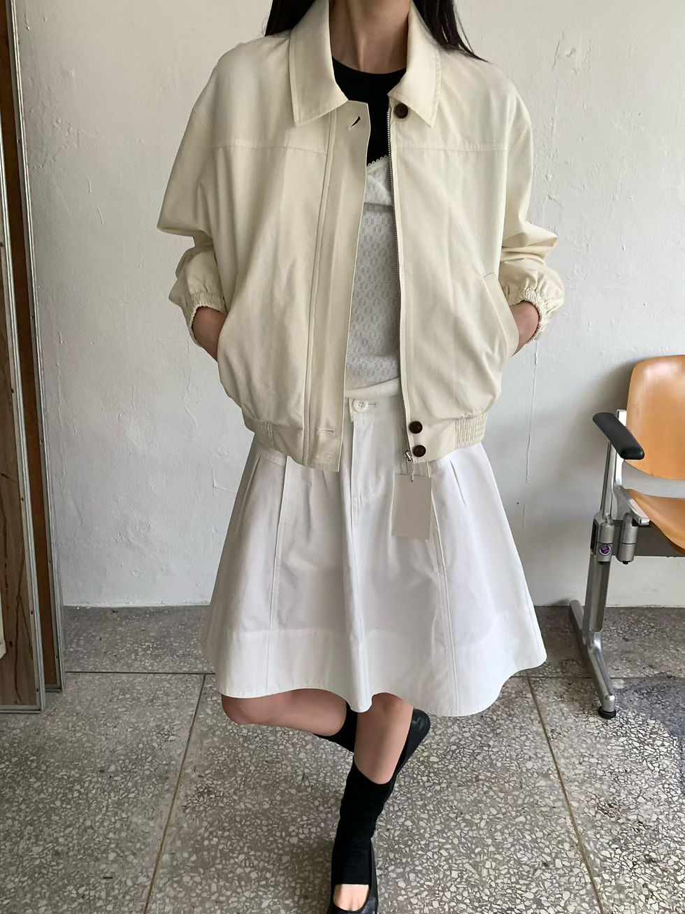 Thumbnail: Cotton rayon two way zipper with elastic rim polo jacket 