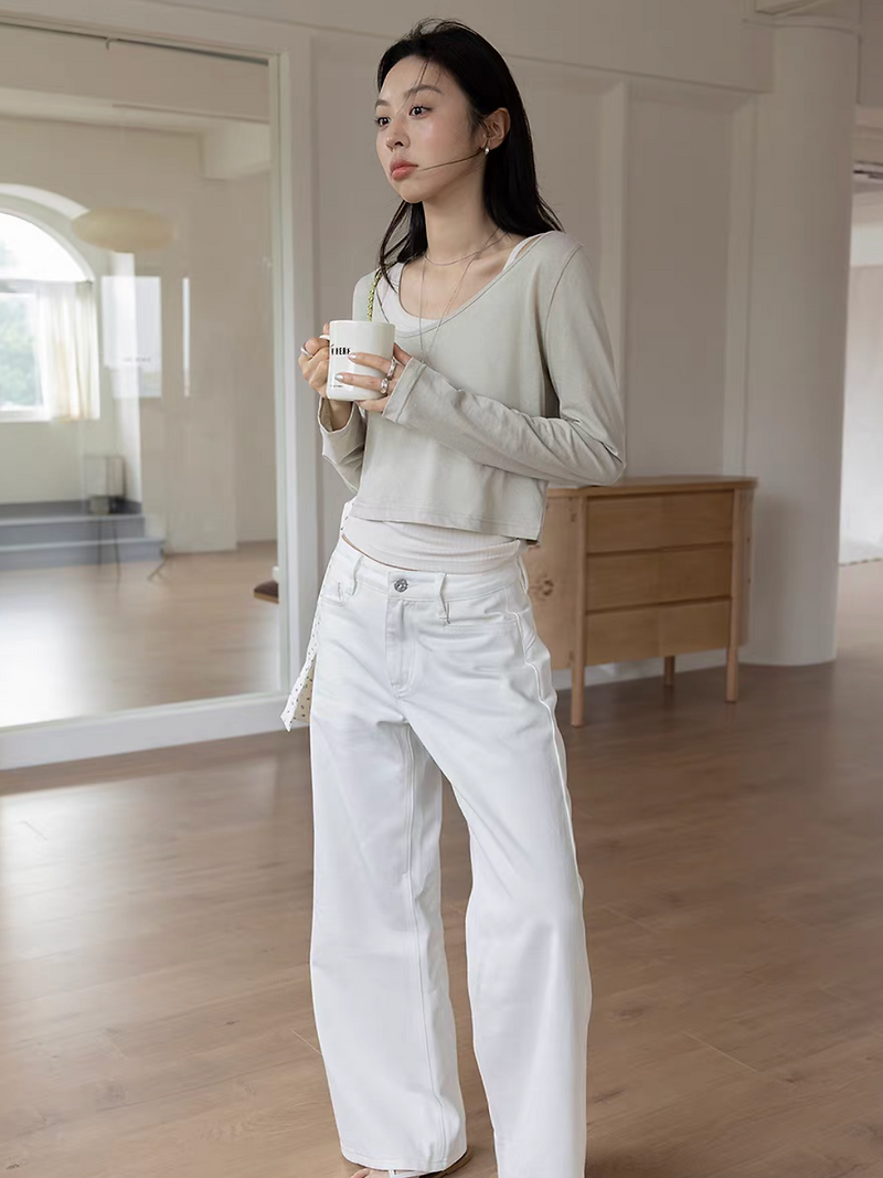 Asymmetric collar longsleeved vest + top set 14