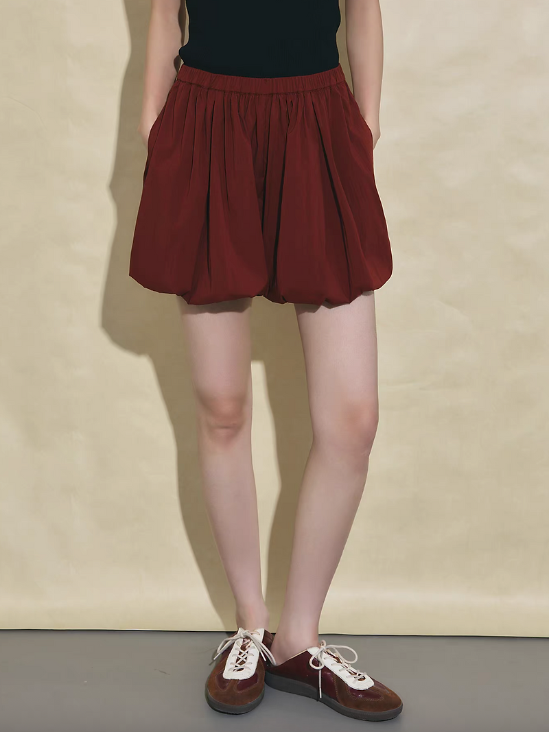 Brick red burgundy puff elasticated shorts 4