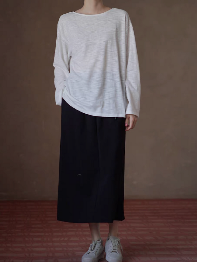 Cotton poly side drawstring elasticated black casual skirt 4