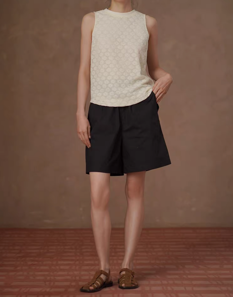 Thumbnail: Daisies patterned crochet crewneck cotton tencel rayon ivory vest
