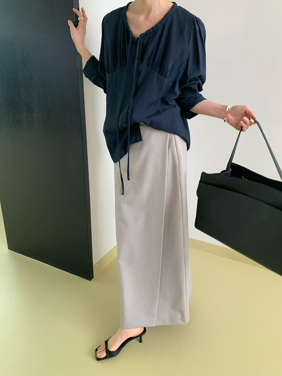 Thumbnail: V neck drawstring tencel blouse 