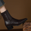 Thumbnail: Chunky heel back zipped pointy calf leather ankle boots