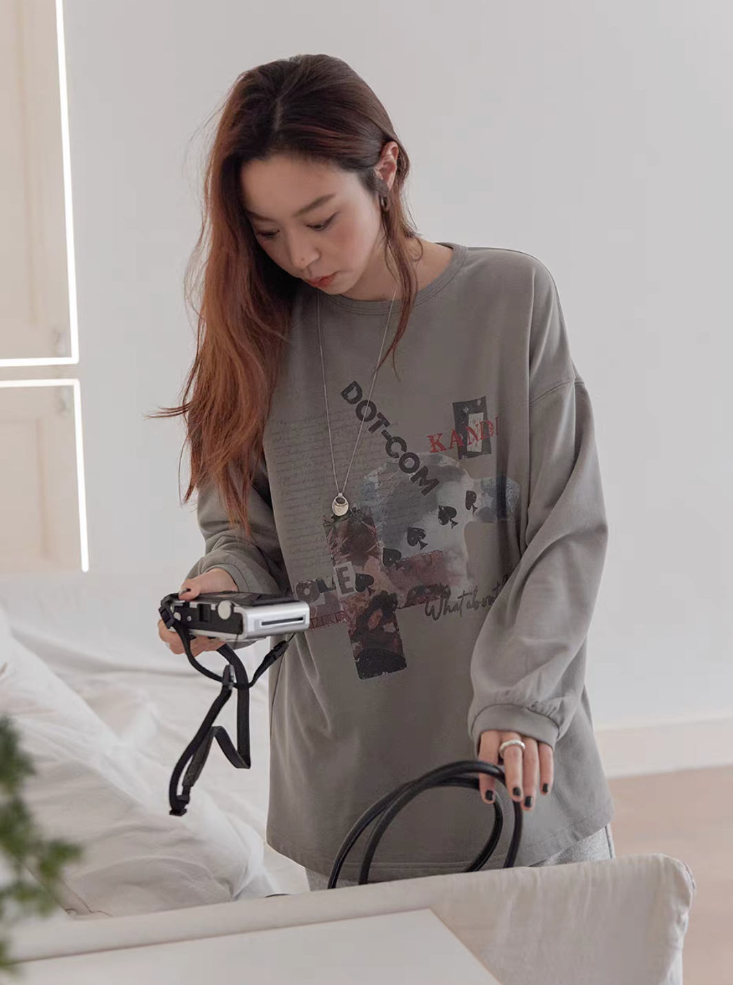 Digital print cotton puff sleeves tee