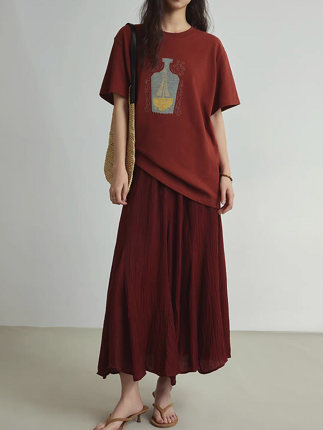 Burgundy lyocell rayon elasticated diagonal seam mermaid skirt 4