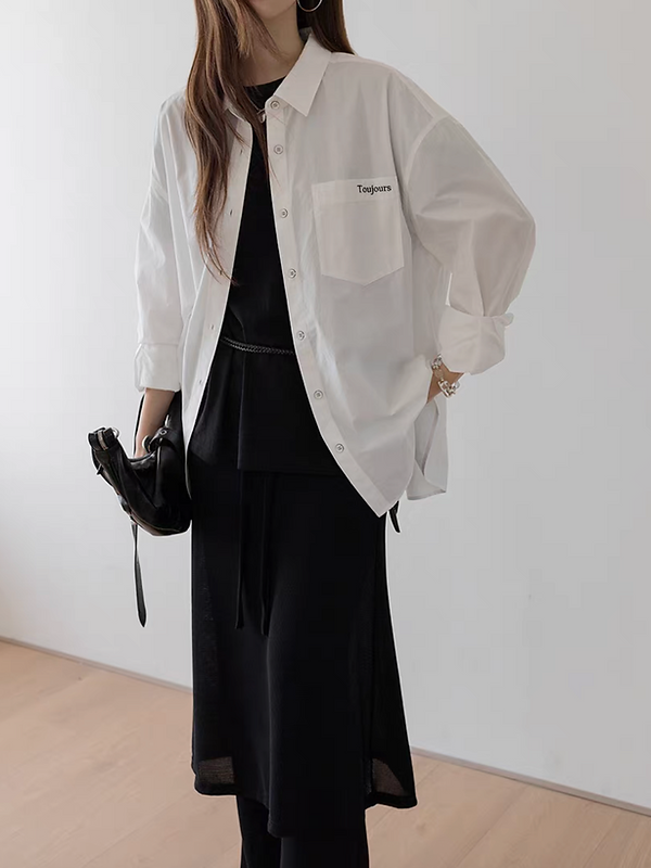 Cotton mid length embroidered shirt