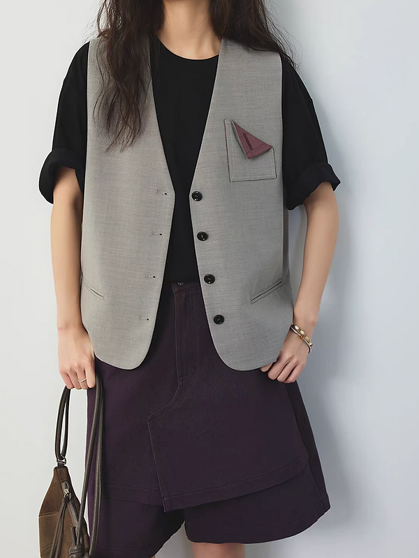 Flipped embroidered pocket cotton poly wool rayon bicolor grey purple vest