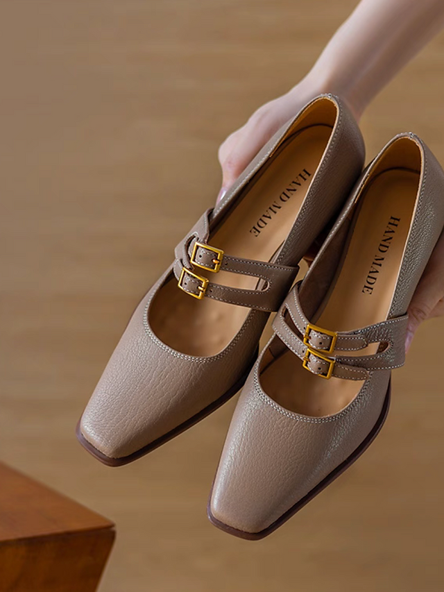 Double mid buckle straps pointy calf leather Mary Janes 2