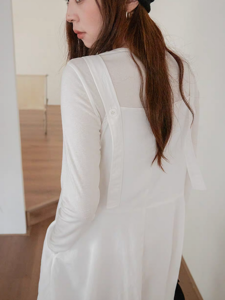 Back adjusted straps cotton rayon ivory puff sleeveless dress 6