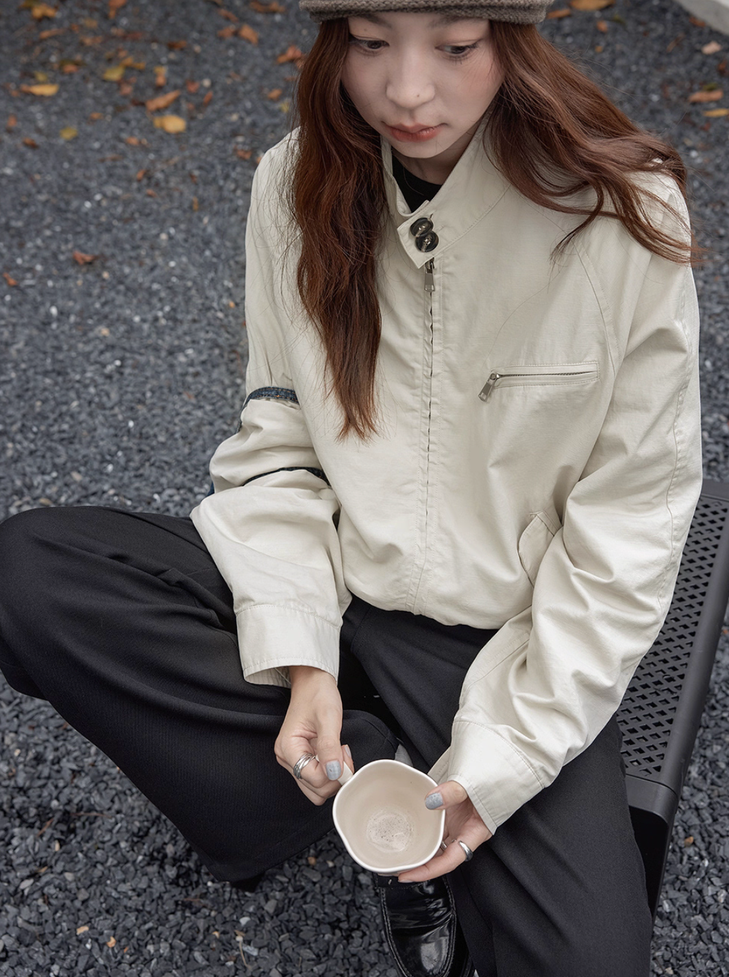 Tortie buttoned cotton zipper two way jacket