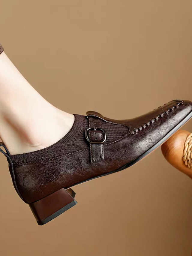 Interweaved T strap docking calf leather loafers 5