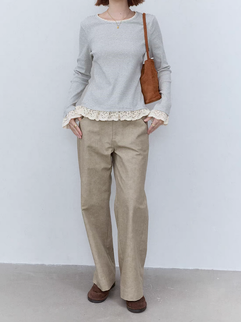 Khaki beige high waisted cotton pants 3