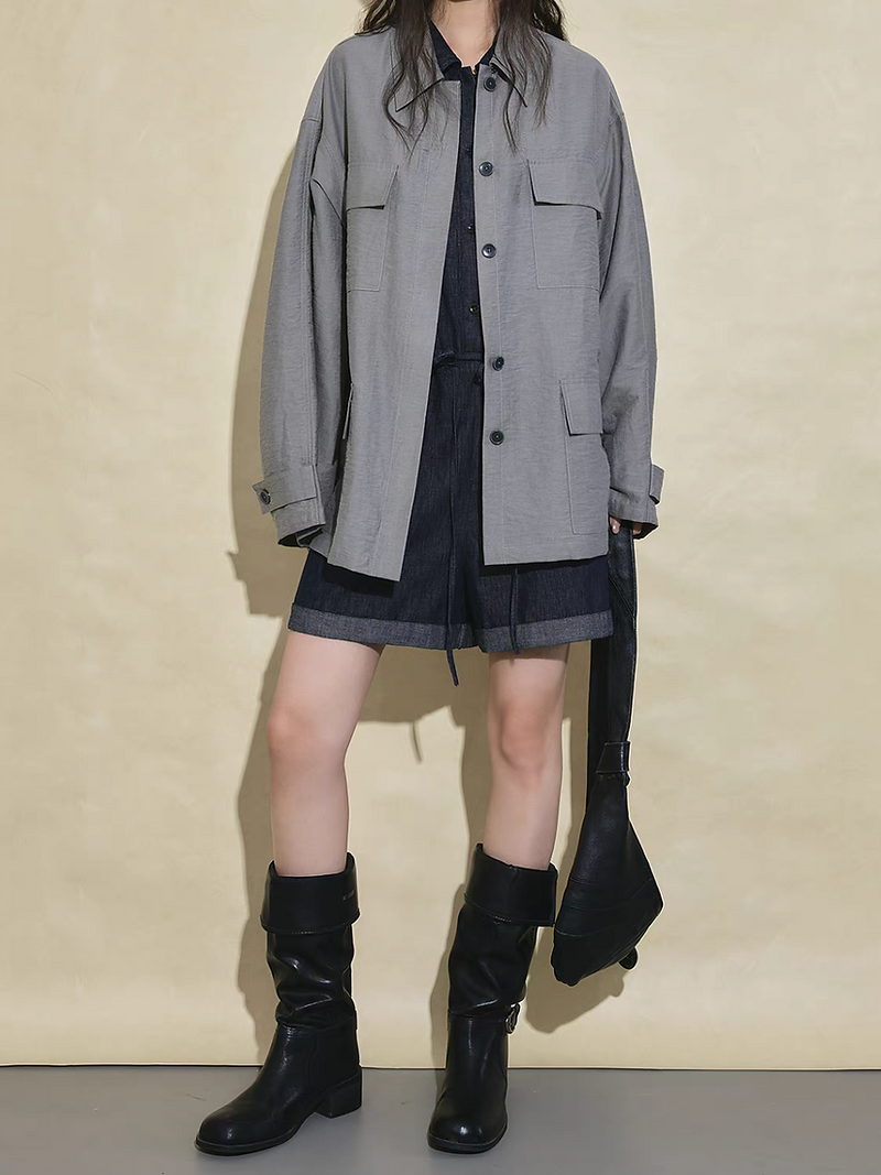 Silver grey lyocell mid length shirt / jacket 7