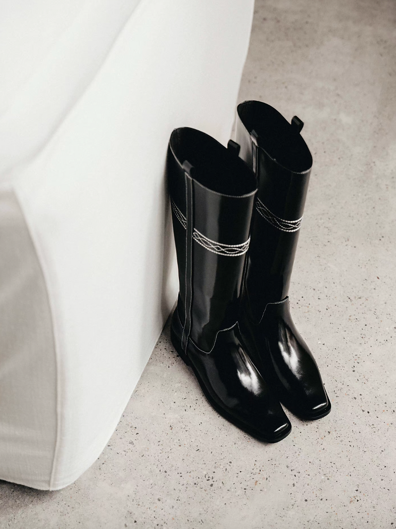 Made in Italy Italian calf leather embroidered stitched knee boots 3