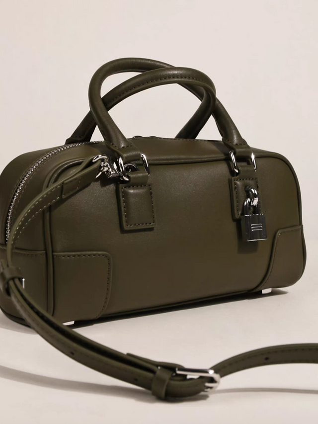 Silver hardware calf leather handle crossbody bowling bag 10