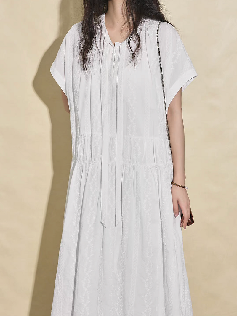 Embroidered ivory white cotton collaratte maxi dress 10